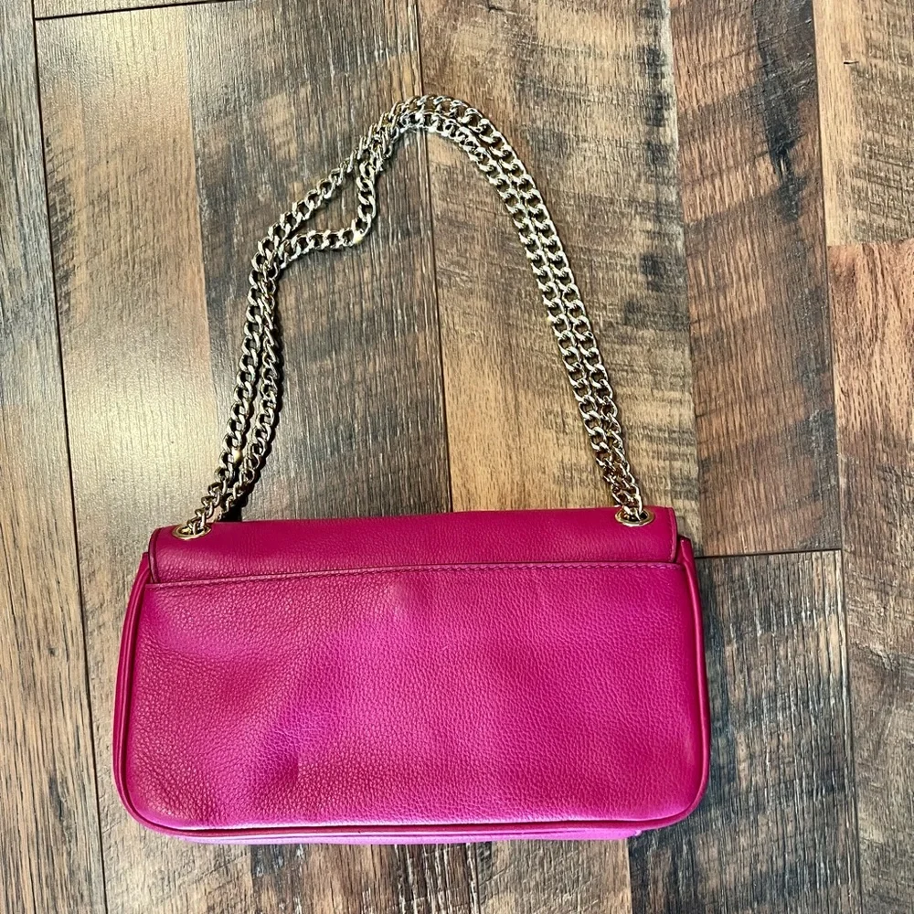 MICHAEL KORS Jet Set Chain Leather Flap Shoulder Bag Raspberry - Picture 8 of 11